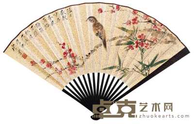 唐云 1947年作 花鸟   成扇 18.5×47.5cm